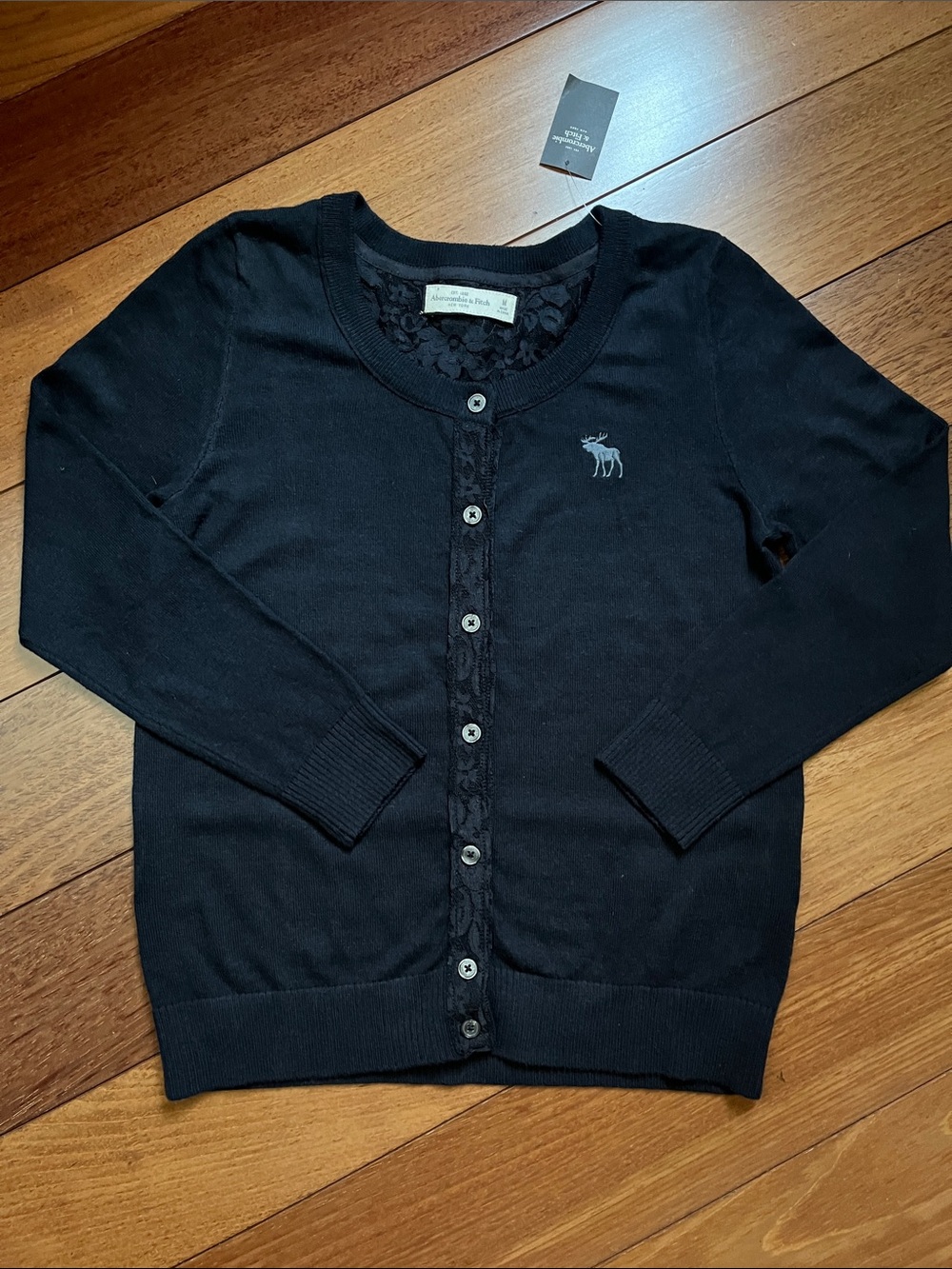 NWT Y2K Abercrombie Moose Logo Lace Cardigan